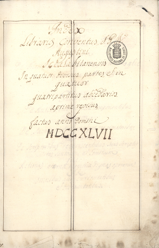 Capa de Index Librariae Conventus S. P. N. Augustini Schalabitanenssis In quatuor divisus partes