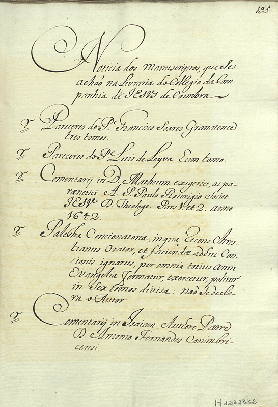 Capa de Noticia dos manuscriptos, que se achão na Livraria do Collegio da Companhia de Jesus de Coimbra