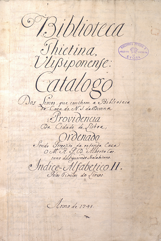 Capa de Biblioteca Thietina Ulissiponense... Indice-Alfabetico II. Pelos Titulos dos Livros