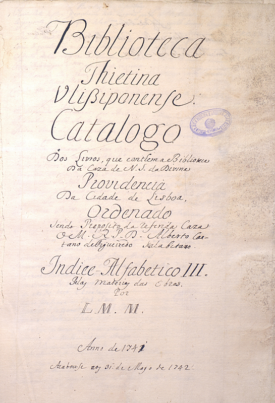 Capa de Biblioteca Thietina Ulissiponense... Indice-Alfabetico III. Pelas Materias das Obras