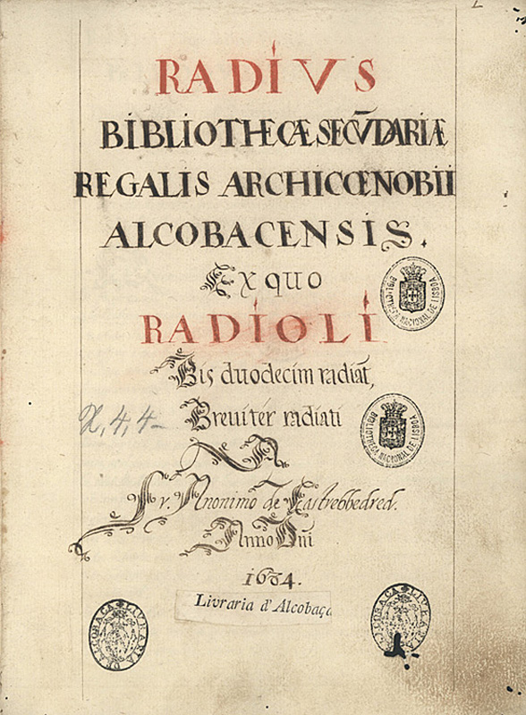 Capa de Radius Bibliothecae Secundariae Regalis Archicoenobii Alcobacensis